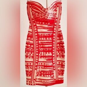 ✨Hervé Léger “Maricel” Bandage Dress NWT | Red & White Strapless | Size S